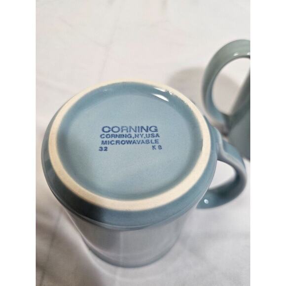 Mug Corning Coffee Cup Solid Robins Egg Blue Vintage USA Signed set of 2 - Picture 4 of 7